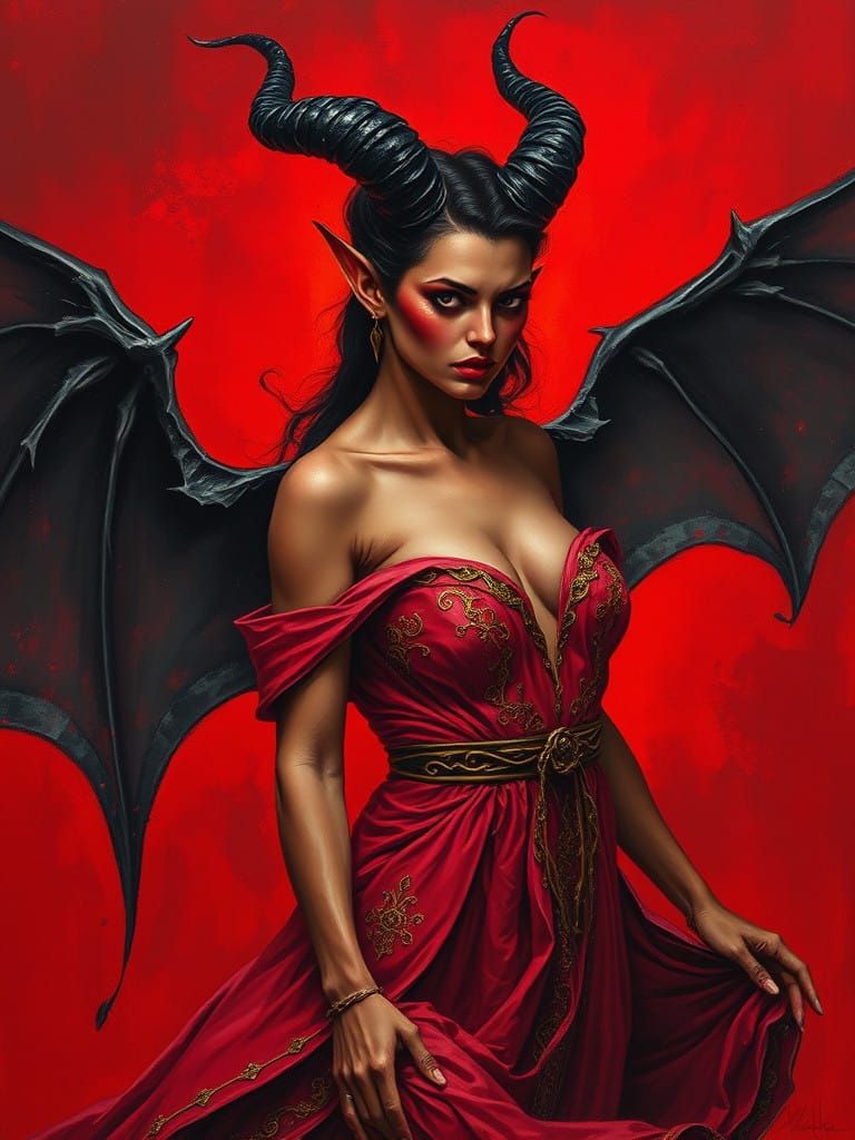 Sensual Red Goddess in Oil Painting Style