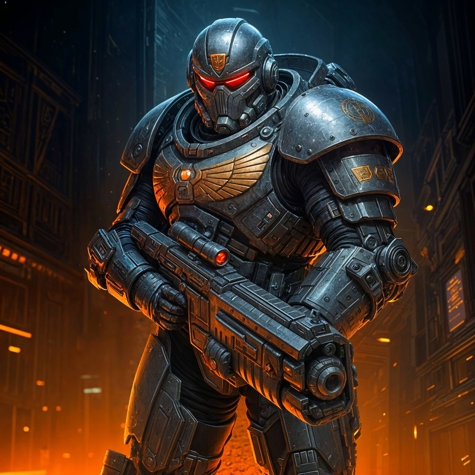Cybernetic Warrior in Futuristic Exosuit