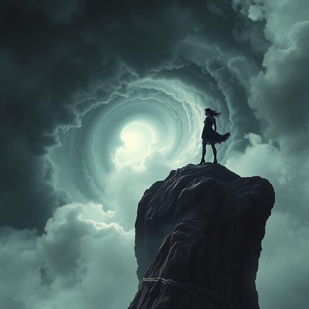 Ethereal Woman Dominates Gritty Futuristic Landscape