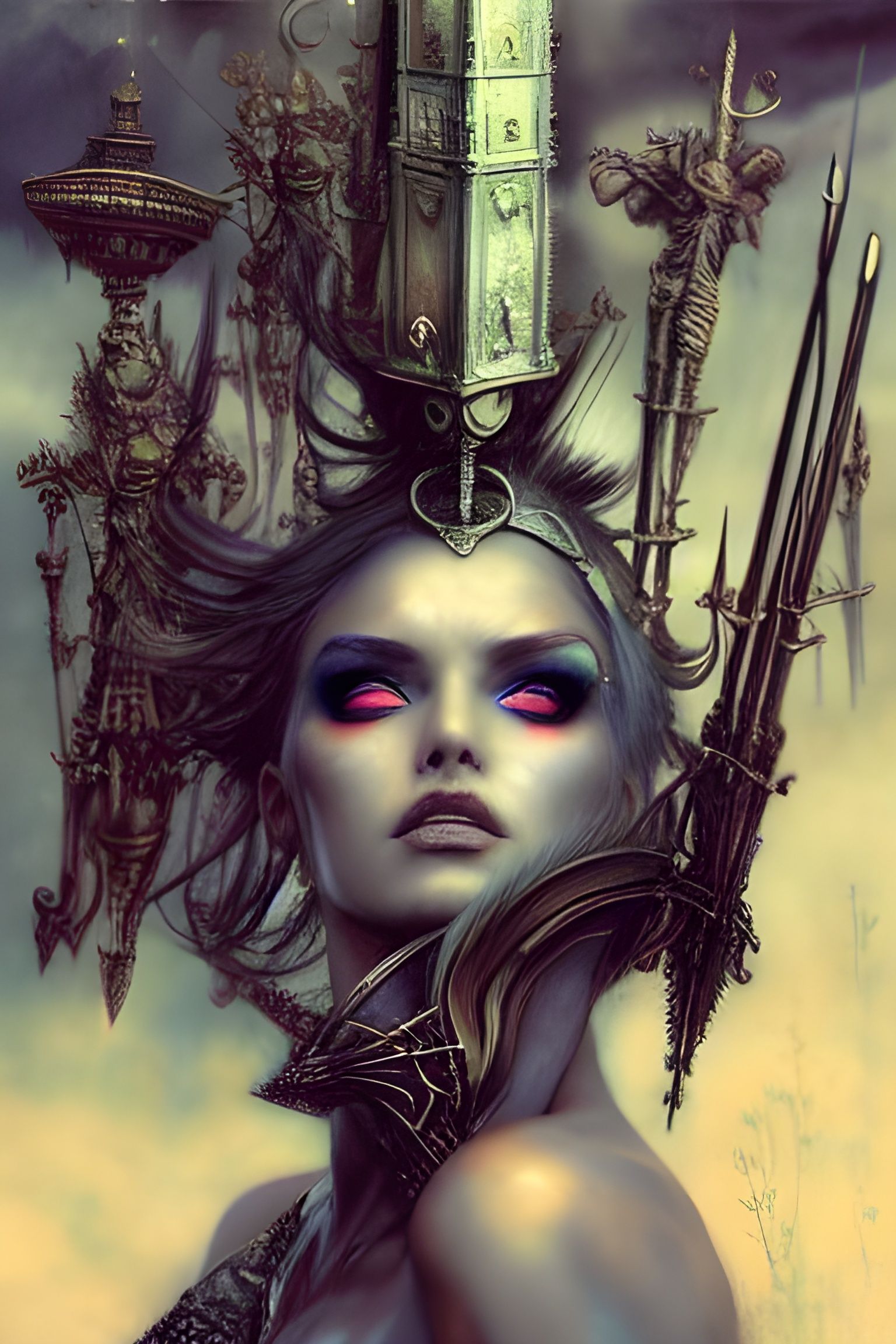 Weapon Goddess Surrounded by Swords: Surreal Photoillustrati...