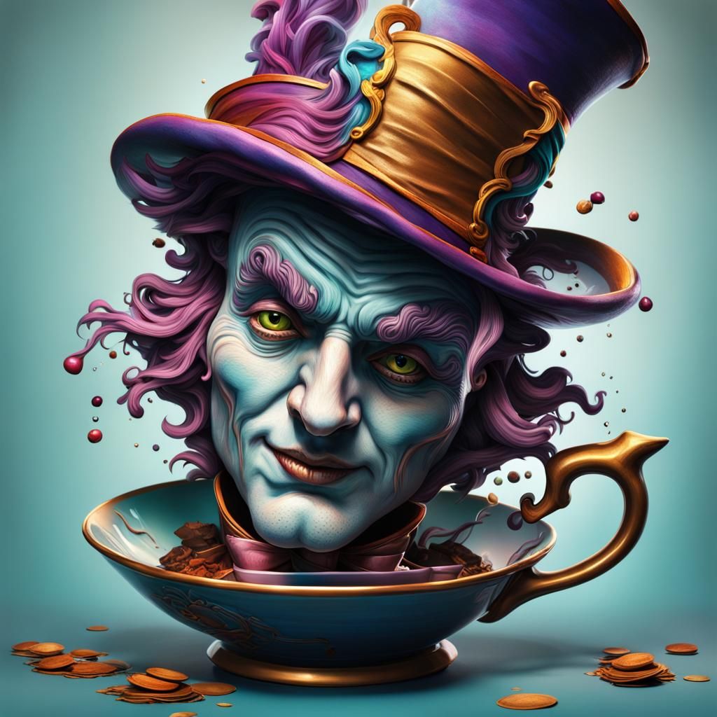 Intricate 3D Mad Hatter with Teapot