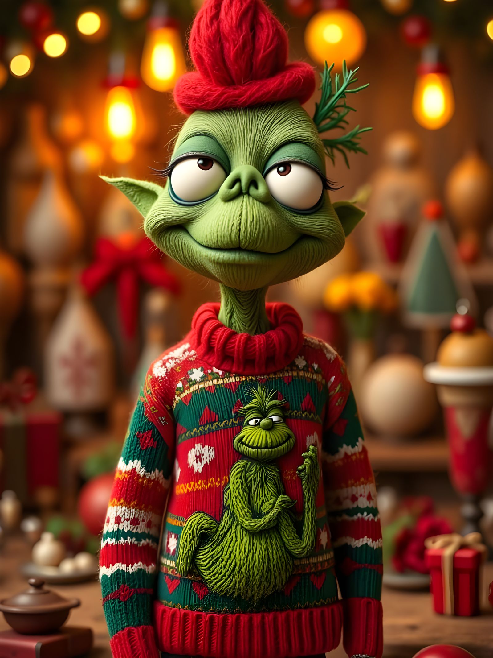 Nerdy Claymation Man in Ugly Grinch Christmas Sweater