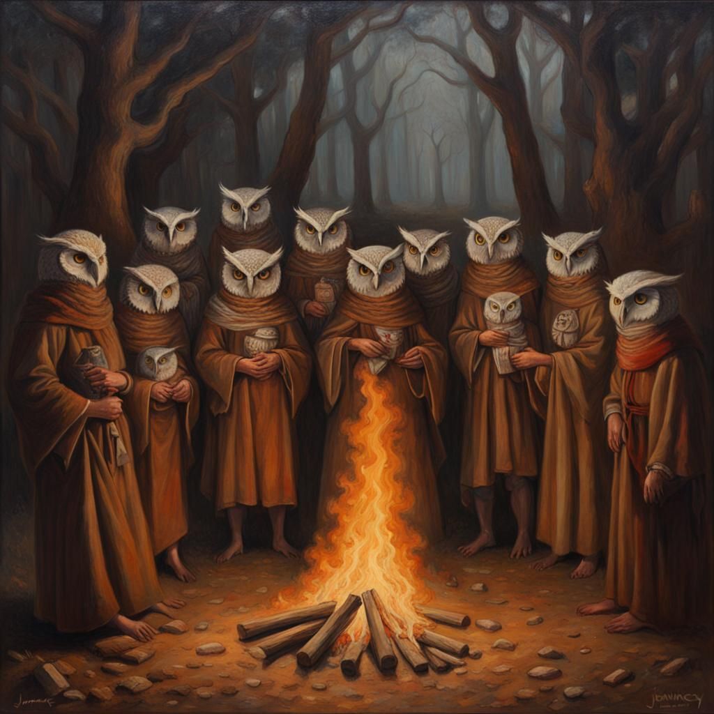 Mysterious Owl Cult Ritual by Bonfire