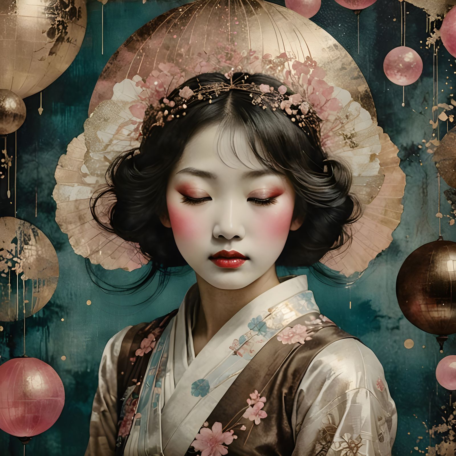Surreal Sepia Woman in Dreamlike Japanese Landscape