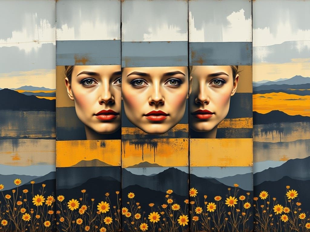 Mixed Media Oil Painting Portrait in a Floral Mountainscape