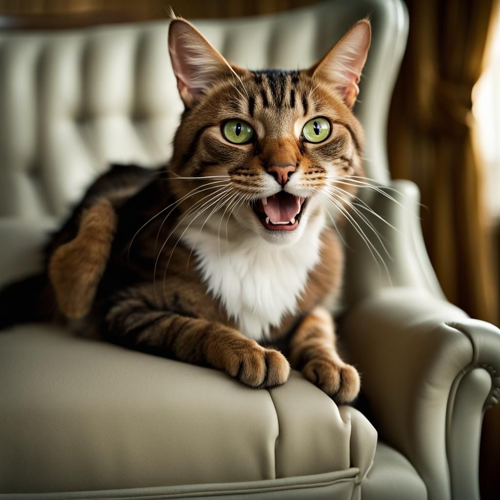 Roaring Stray Cat Portrait in Studio Lighting