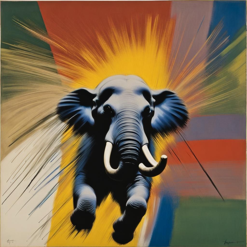 Elephant in Flight: Tachisme Brushwork