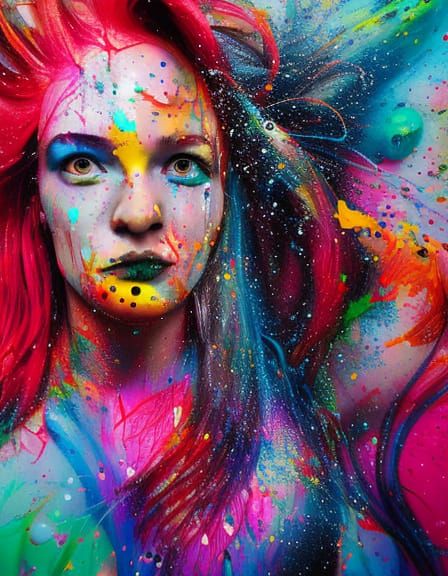 Hyperrealistic Graffiti Art of Woman in Splattered Dress