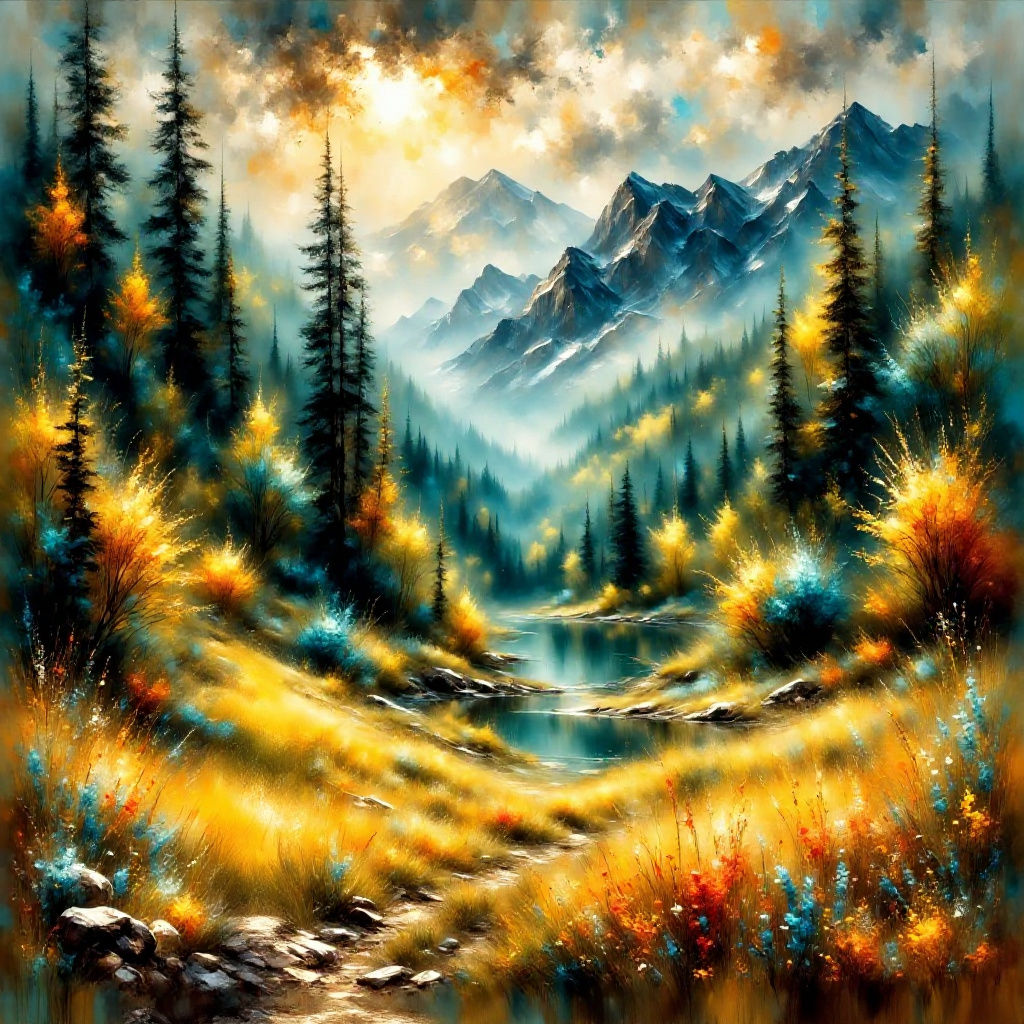 Impressionistic Landscape Painting with Textured Brushstroke...