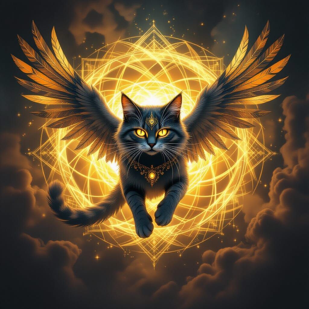 Cosmic Feathered Cat Emerges from Vortex