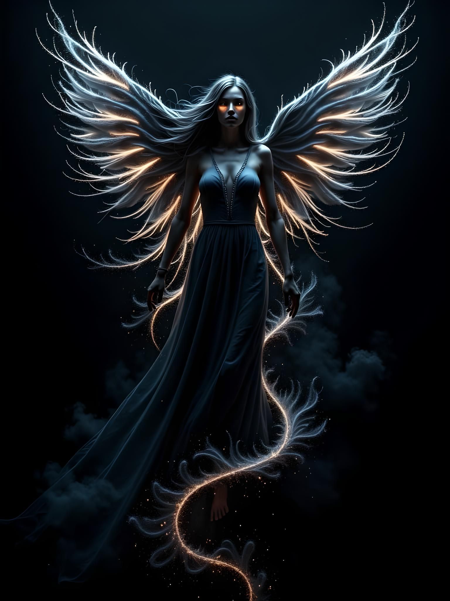 Mysterious Angel with Silk Veil and Crystal Particles