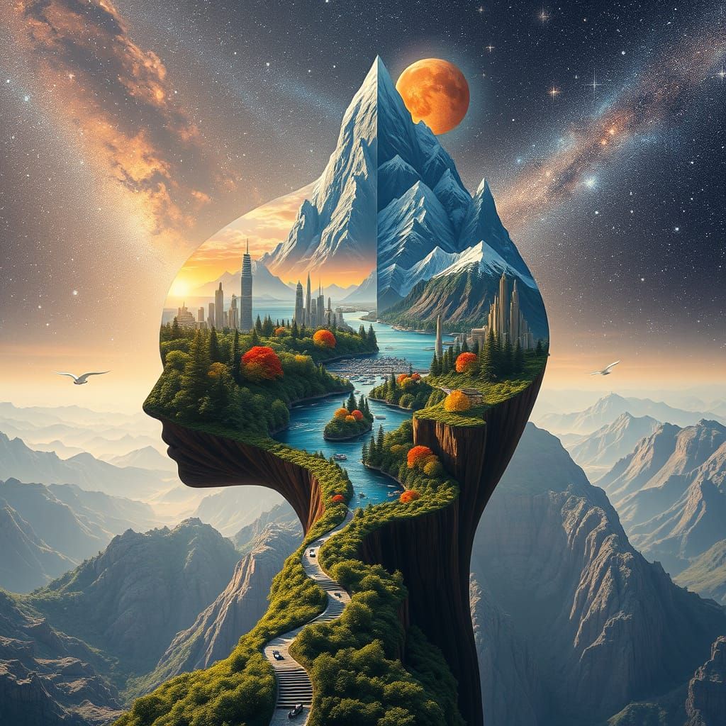 Surreal Landscape Portrait in Escher and Mead Style