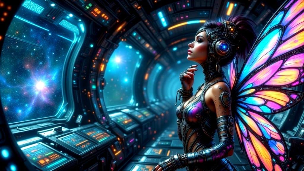 Arabian Cyborg Fairy Punk Astronaut in Retro Rocket