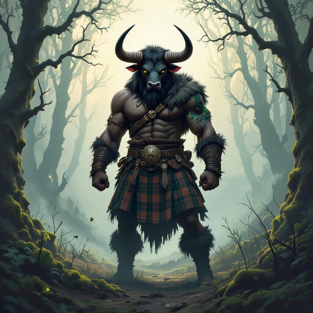 Pictish Minotaur Warrior Cursed in Forest