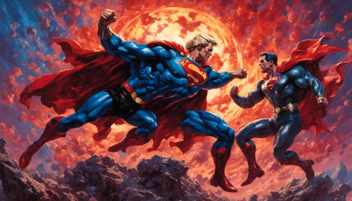 Superman Battles Thor in Royal Blue and Crimson