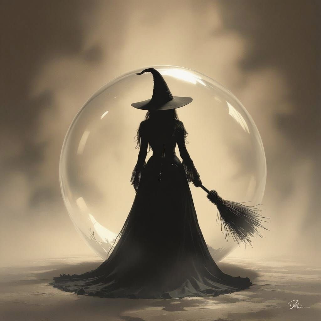 Mysterious Witch in Glass Orb Digital Painting