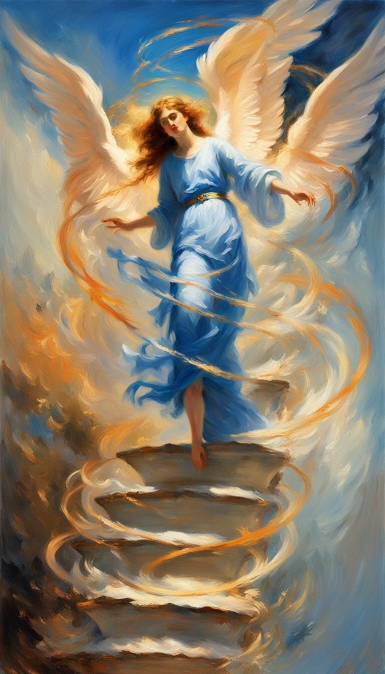 Angels Ascending Jacob's Ladder in Impressionist Style