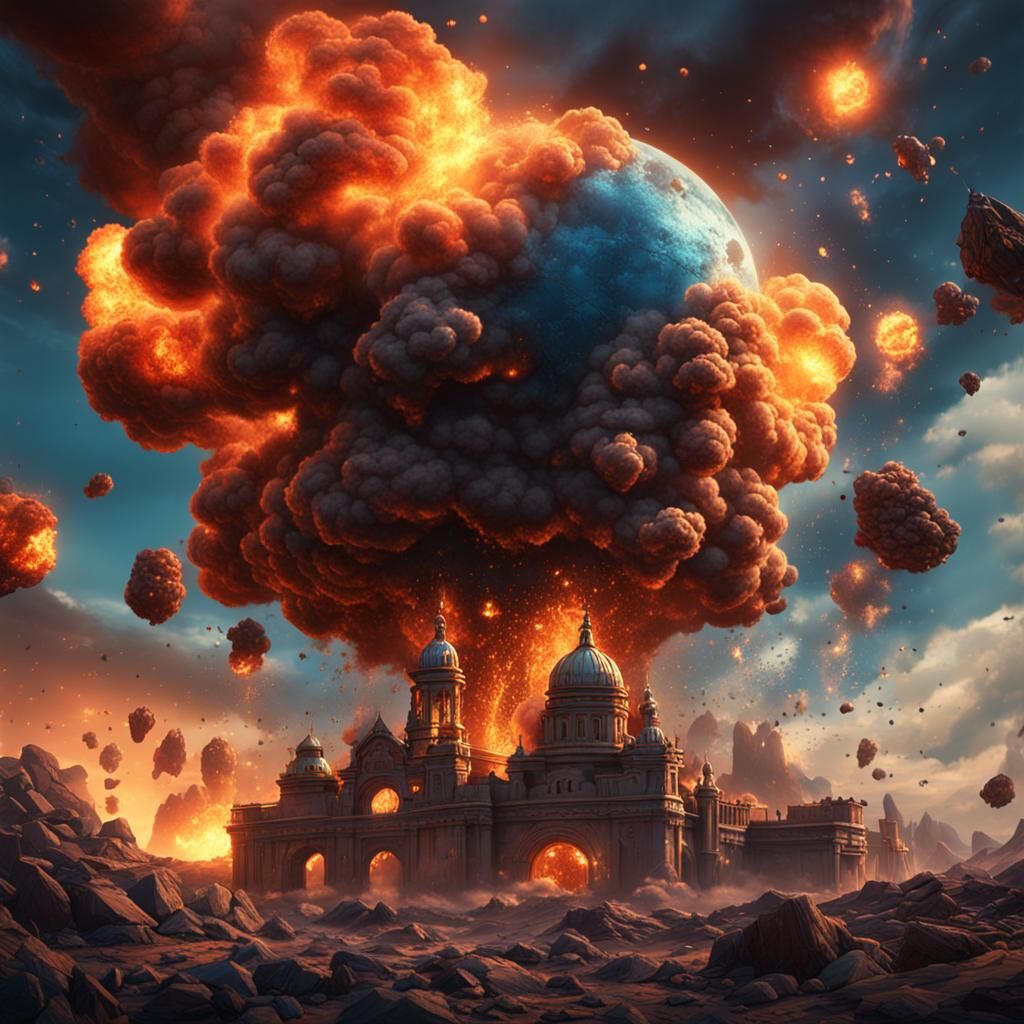 Bomb Explosion Impact: Detailed Matte Painting
