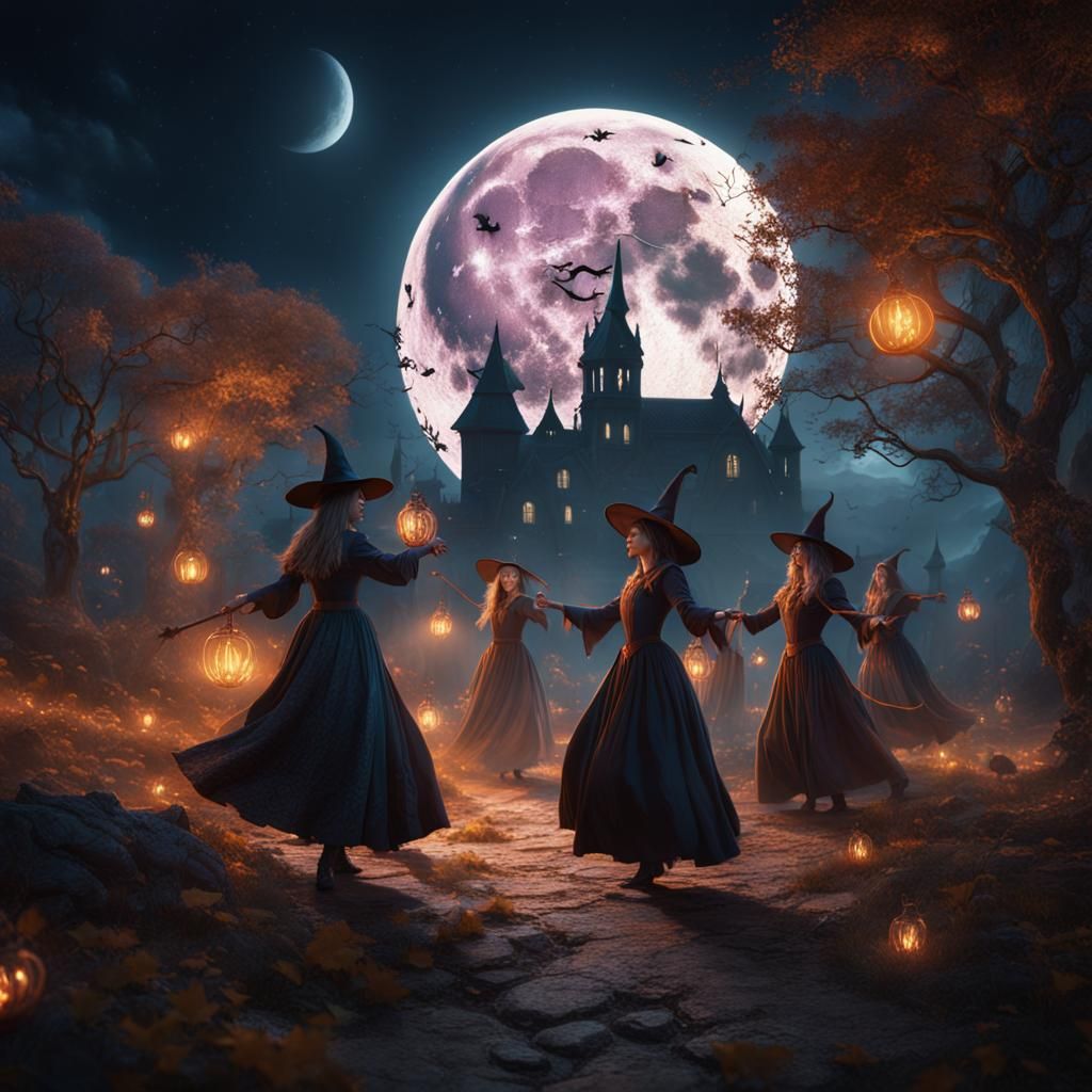 Witches Dancing Under the Moon in Fantasy Art