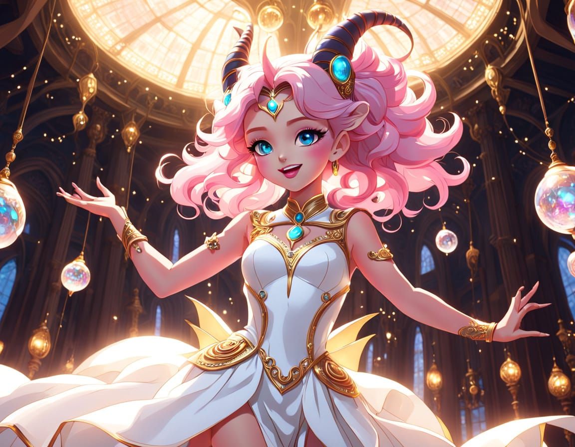 Ethereal Alien Goddess Dances in Opulent Ballroom