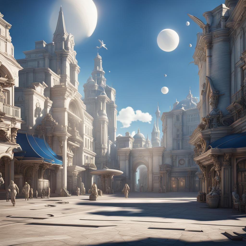 Futuristic Town Square: Fantasy Concept Art
