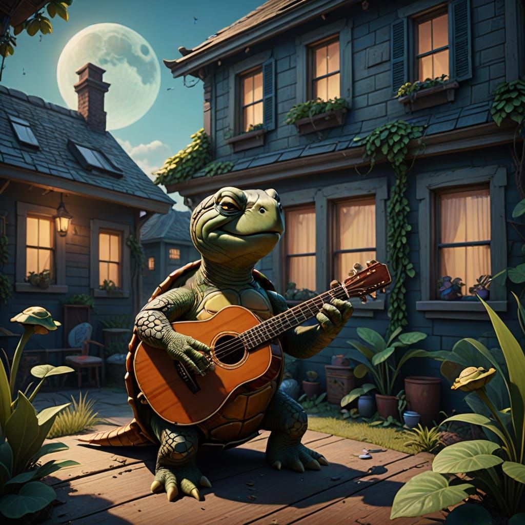 Turtle Crooner Serenades Girlfriend: Fantasy Concept Art