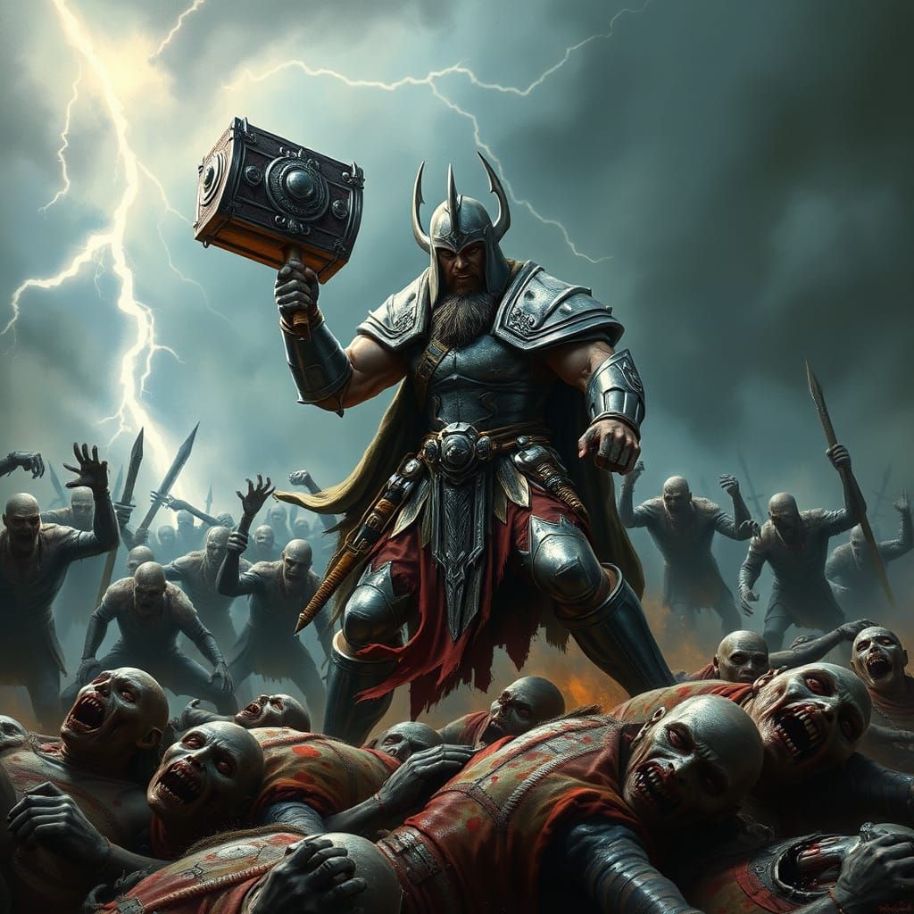 Warrior Battles Zombies in Dark Fantasy Style