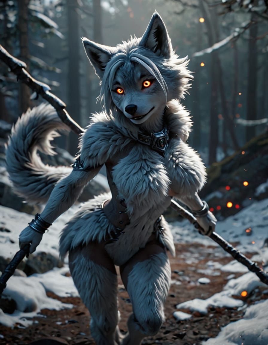 Anthro Wolf Girl in Realistic Anime Style