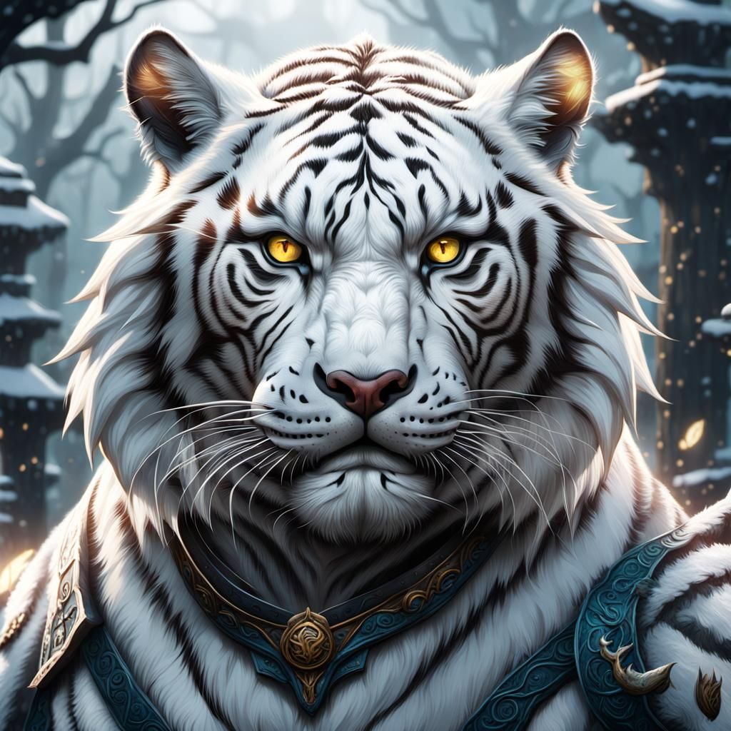 Dragon Horned White Siberian Tiger Concept Art