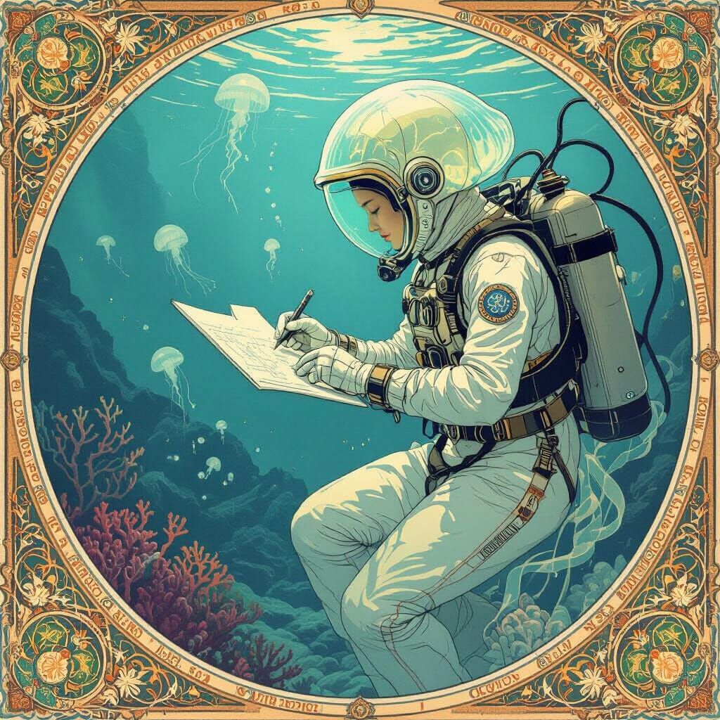 Deep-Sea Cartographer Charts Ocean Floor in Art Nouveau Styl...