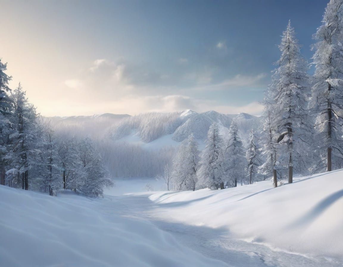 Tranquil Winter Landscape in Digital Matte Painting Style