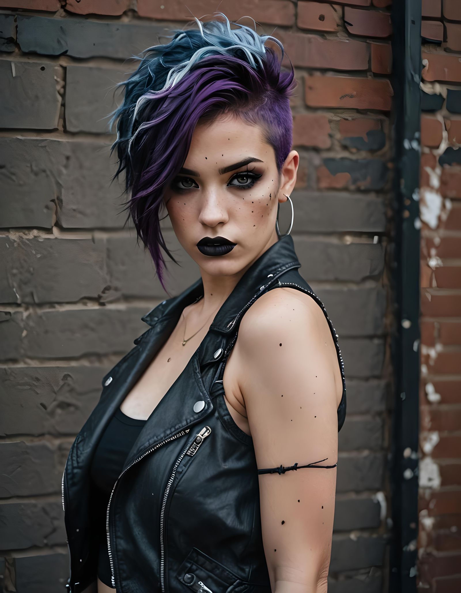 Blue-Haired Girl with Ripped Clothes and Thigh-Highs