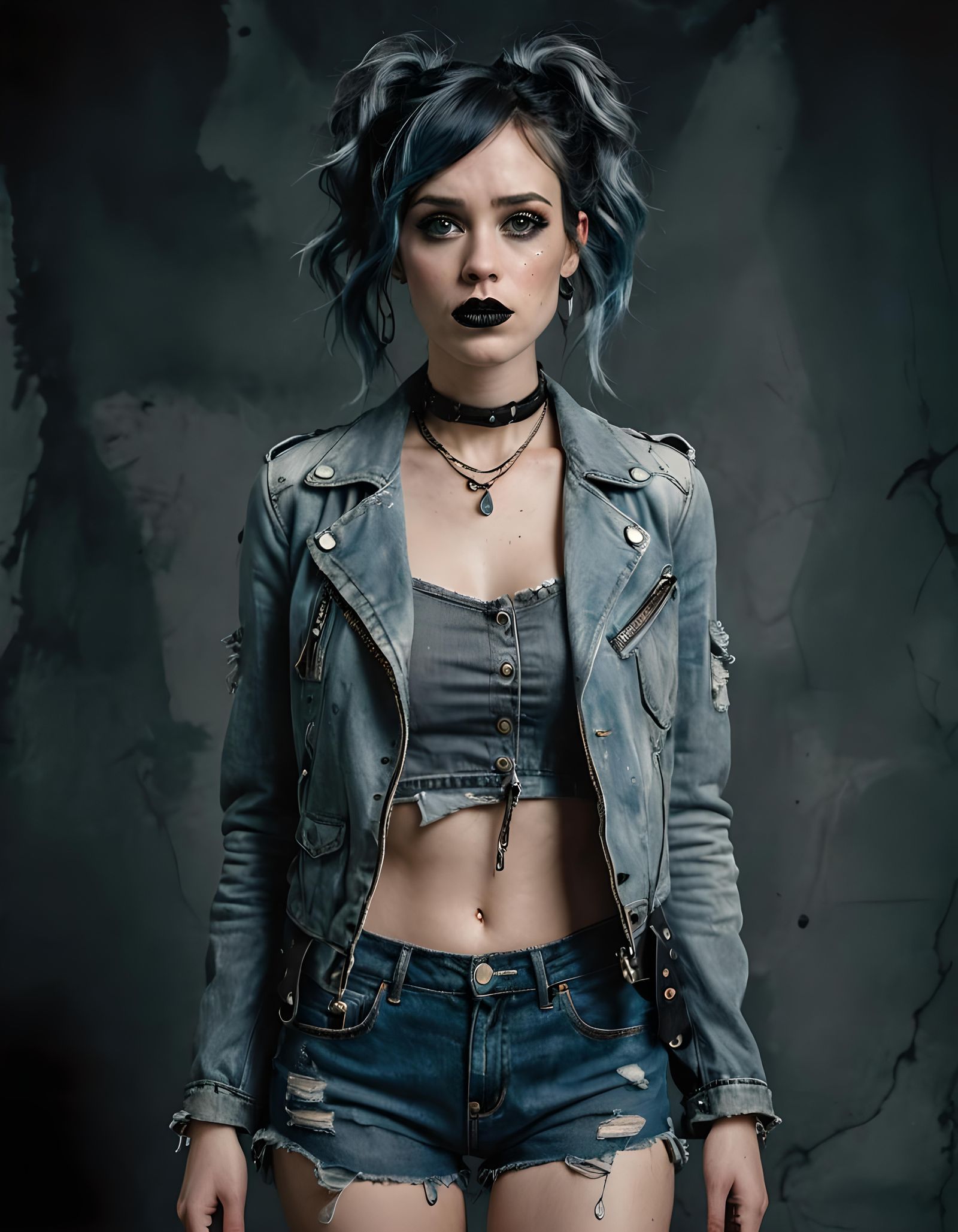 Dynamic Portrait of Girl with Blue Pigtails