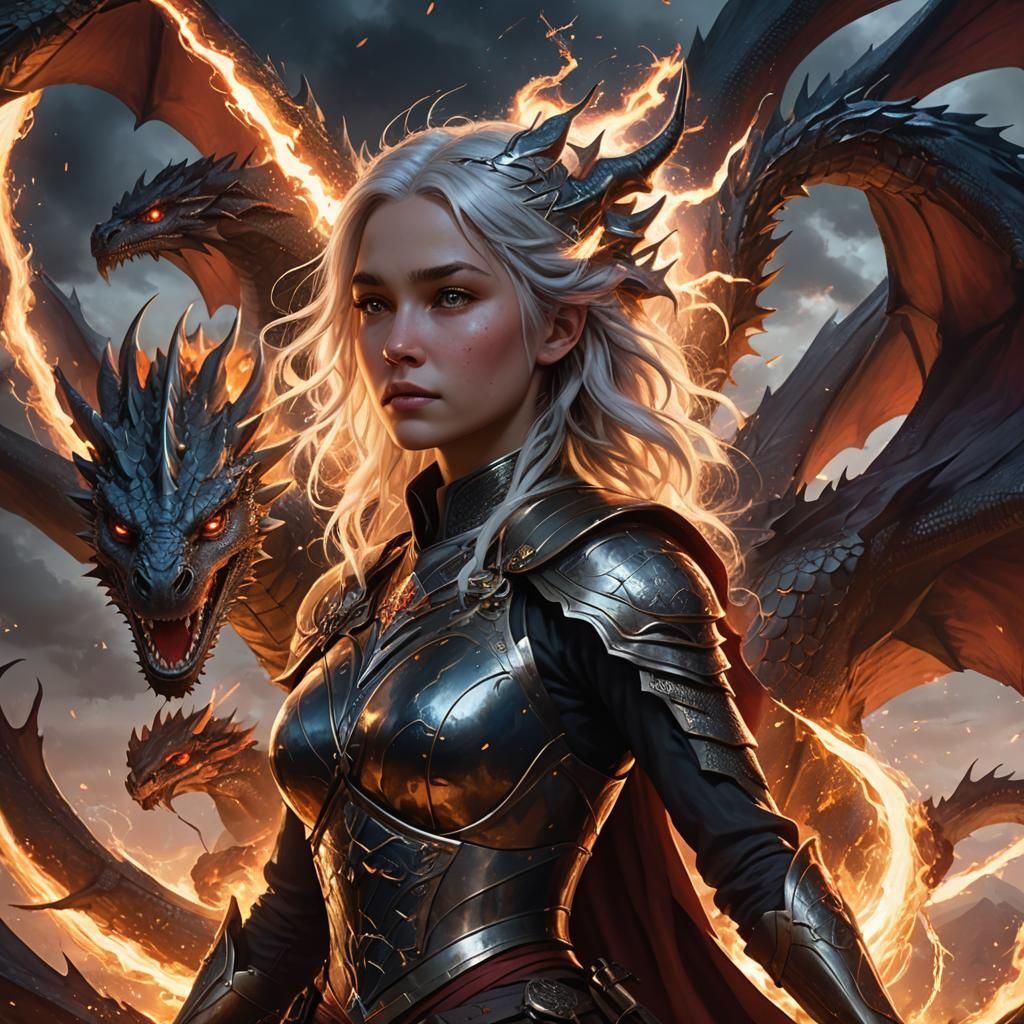 Fiery Dragon Rider Portrait in Art Nouveau Style