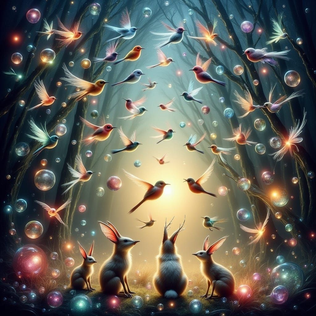 Whimsical Forest in Soft Pastel Lights at Dusk