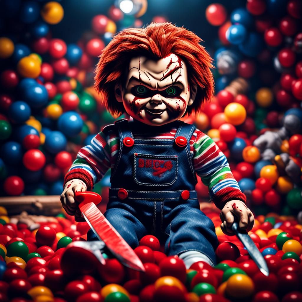 Hyperrealistic Chucky Doll Ripping Teddy Bear