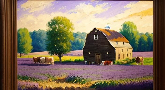 Idyllic Farm Scene in Impressionist Style