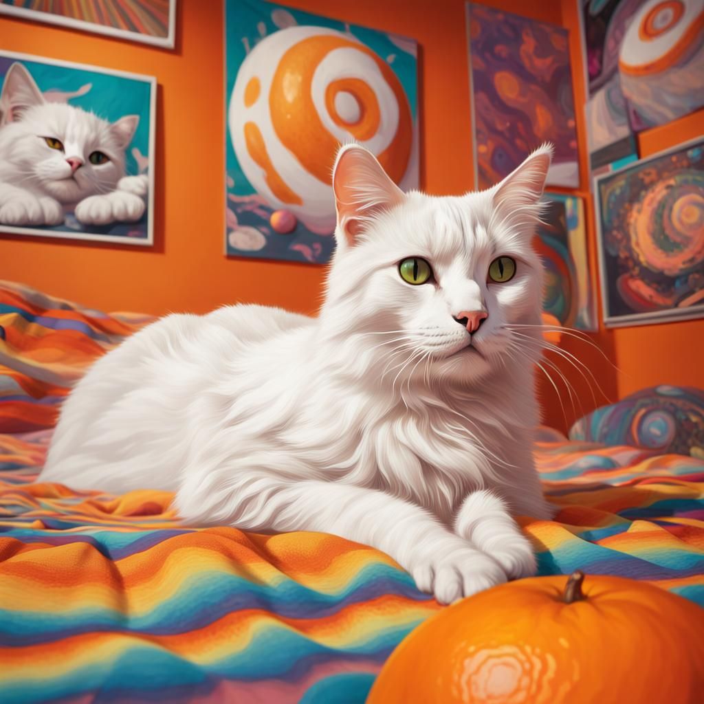 Psychedelic Cat Portrait in Hyperrealistic Splash Art