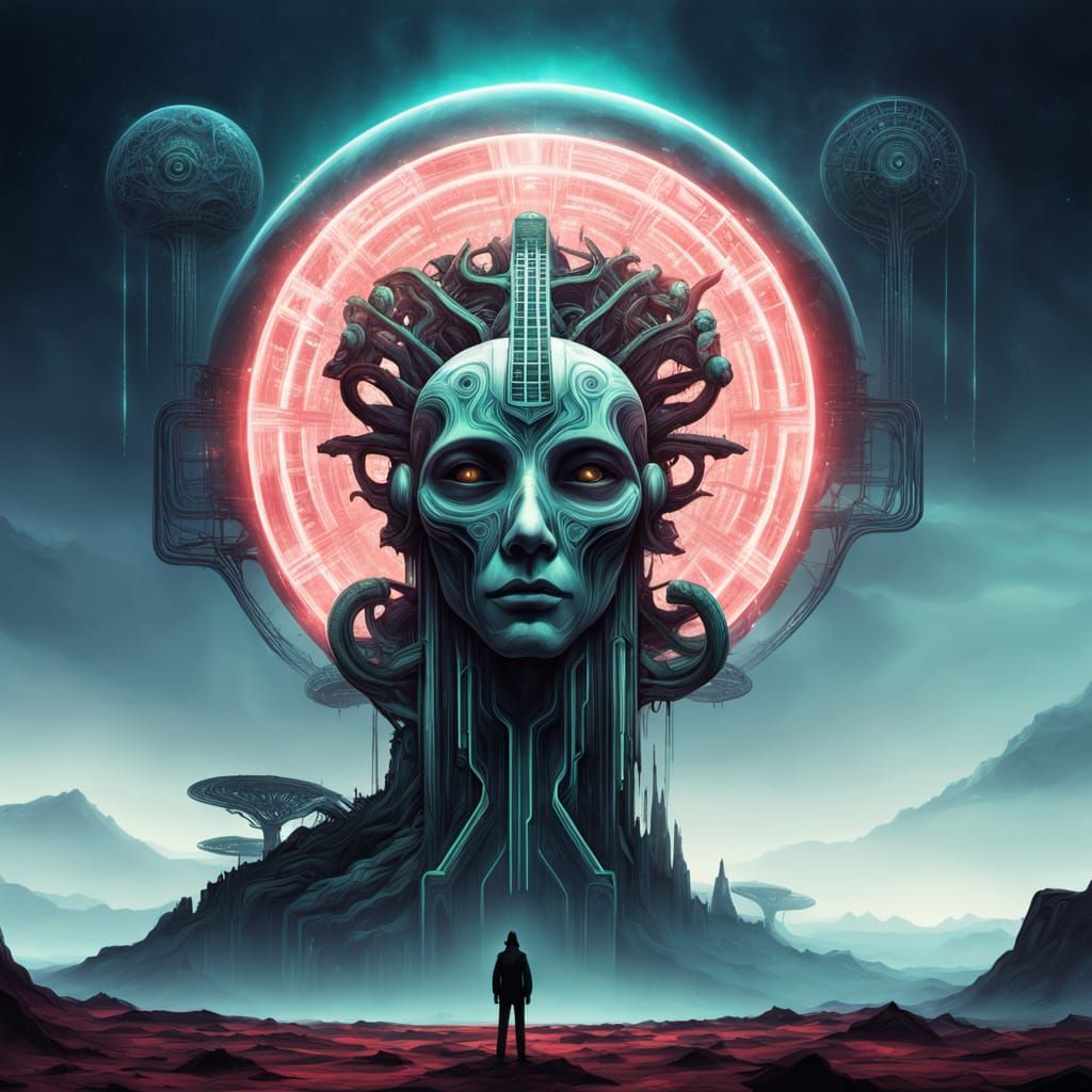 Cosmic Tree of Binary Code in Surreal Digital Art