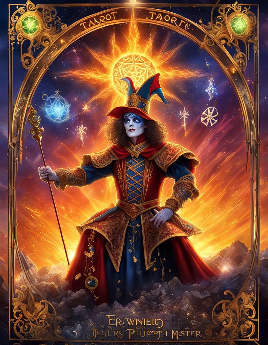 Mystical Jester Tarot Card in Digital Art Style