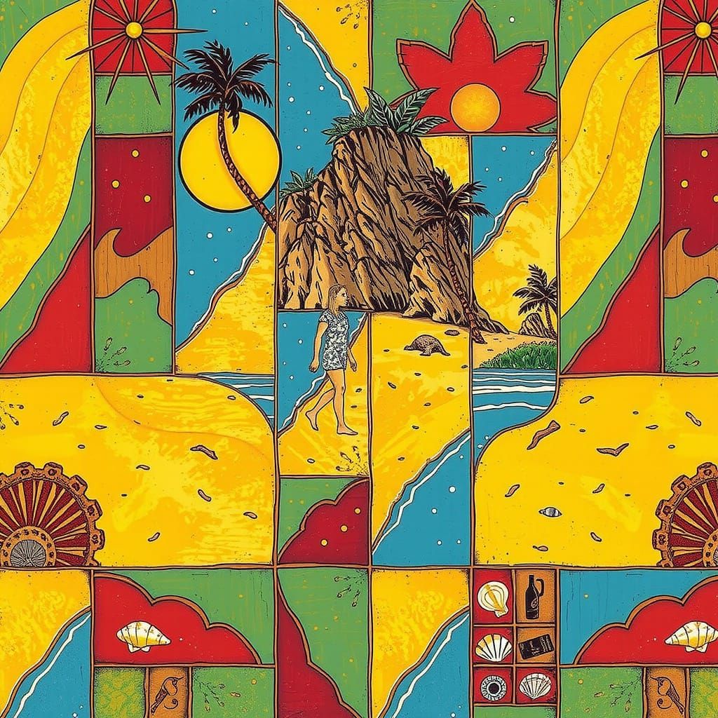 Figure Walks on Idyllic Sandstone Beach