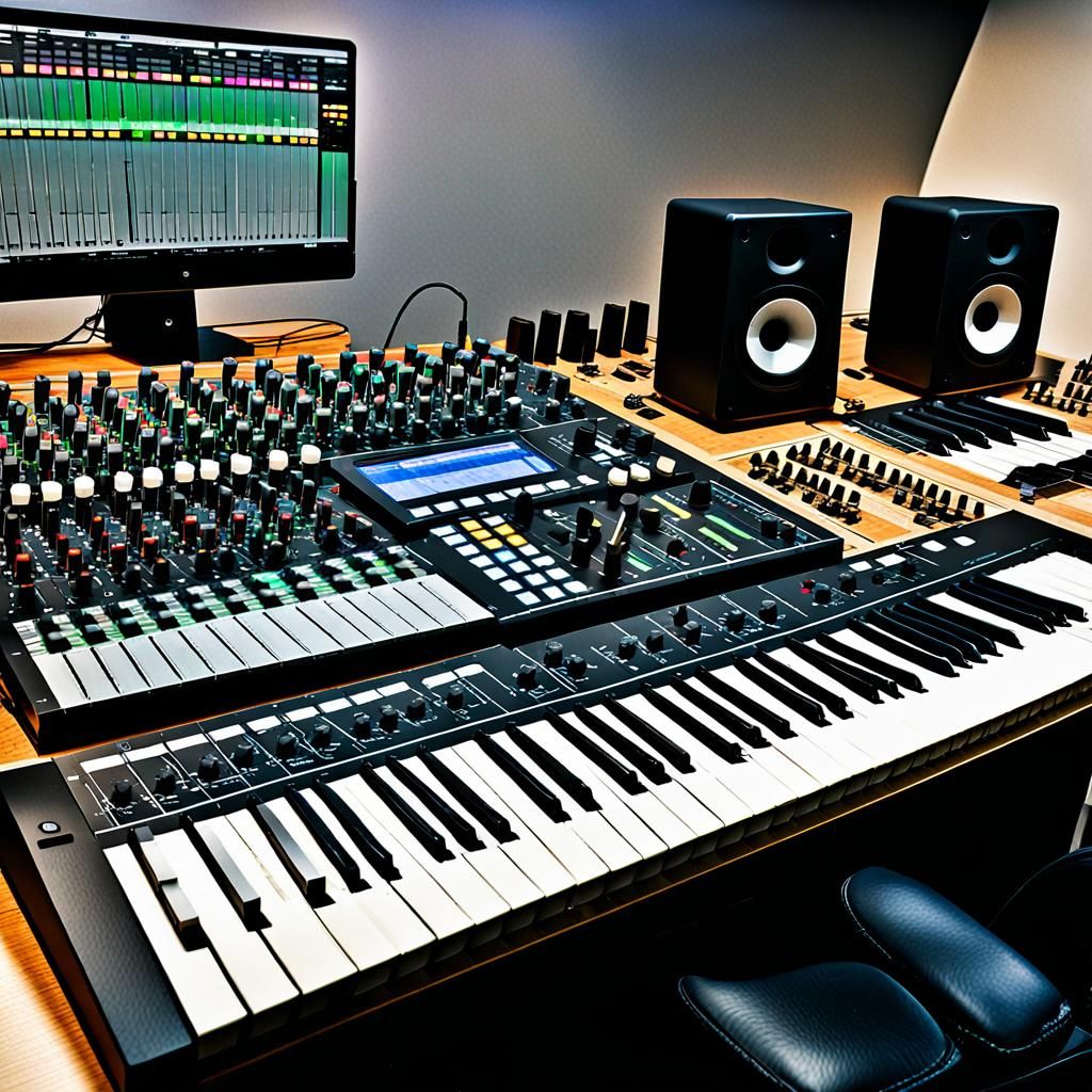 Modern Music Studio with MIDI Instruments
