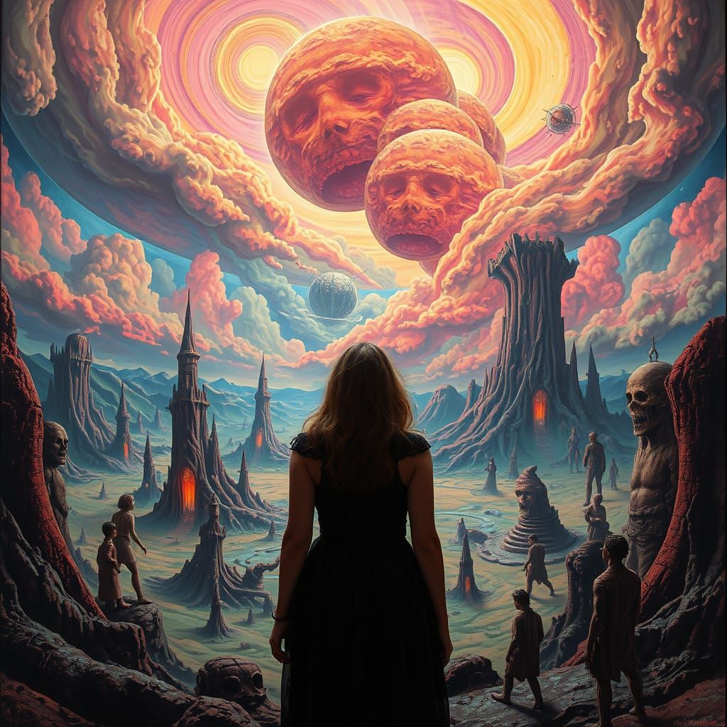 Surreal Dreamscape with Eerie Realism and Biomechanical Elem...