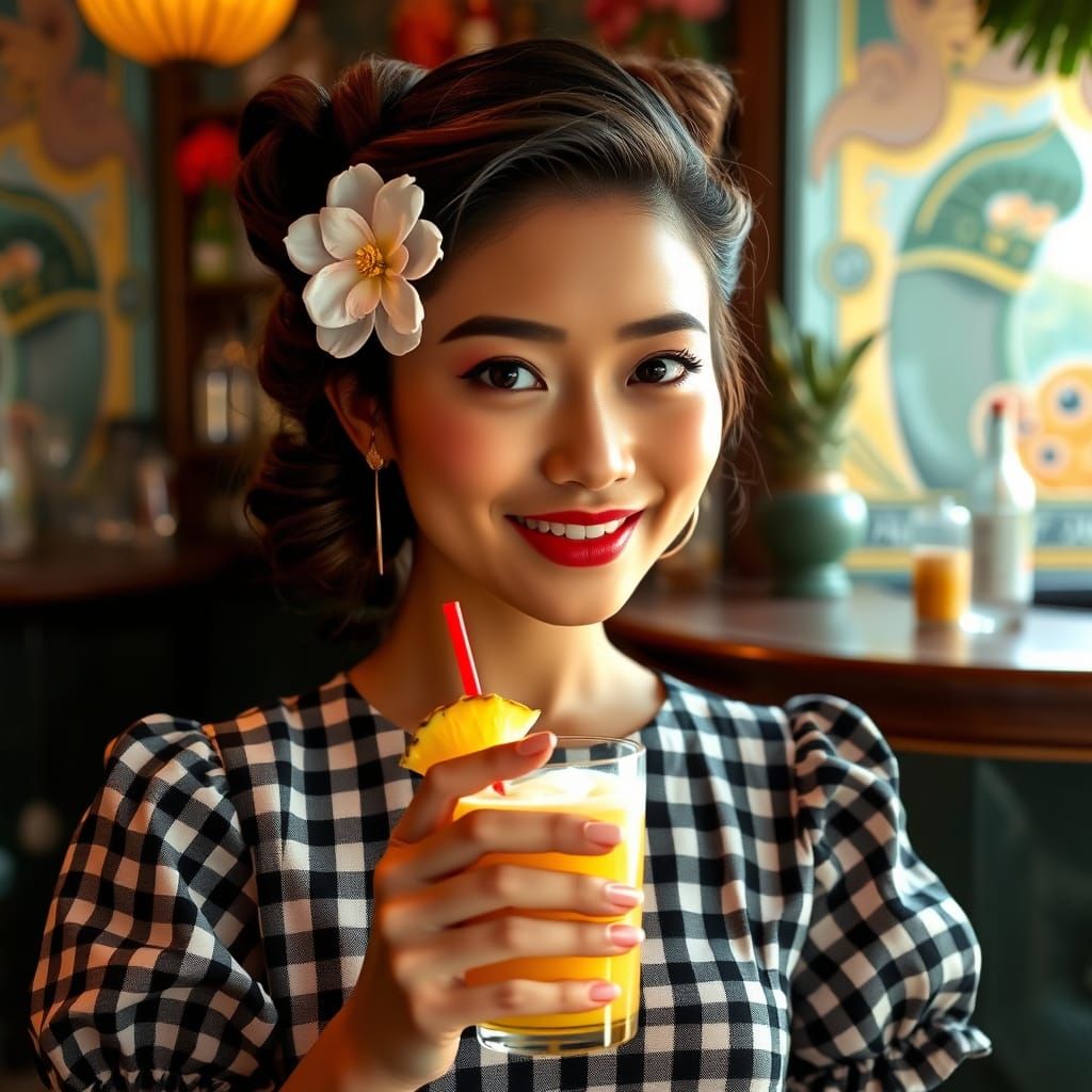 Thai Woman with Pineapple Punch, Anime Style