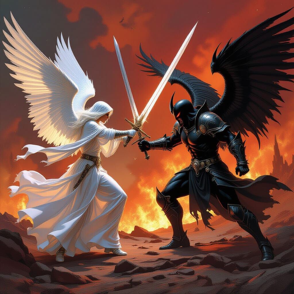 Epic Battle of Heaven and Hell in Dark Fantasy Style