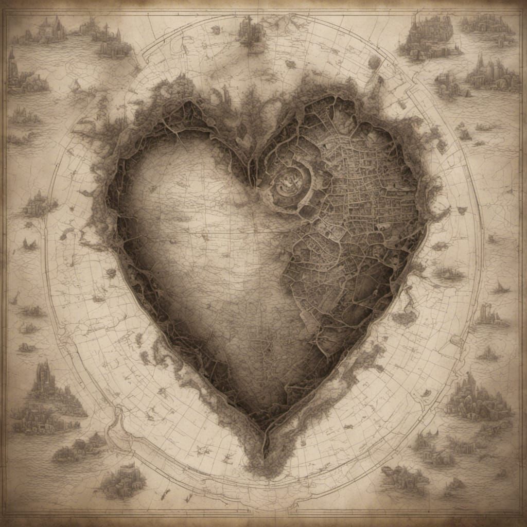 Intricate Map of a Heart as Digital Painting