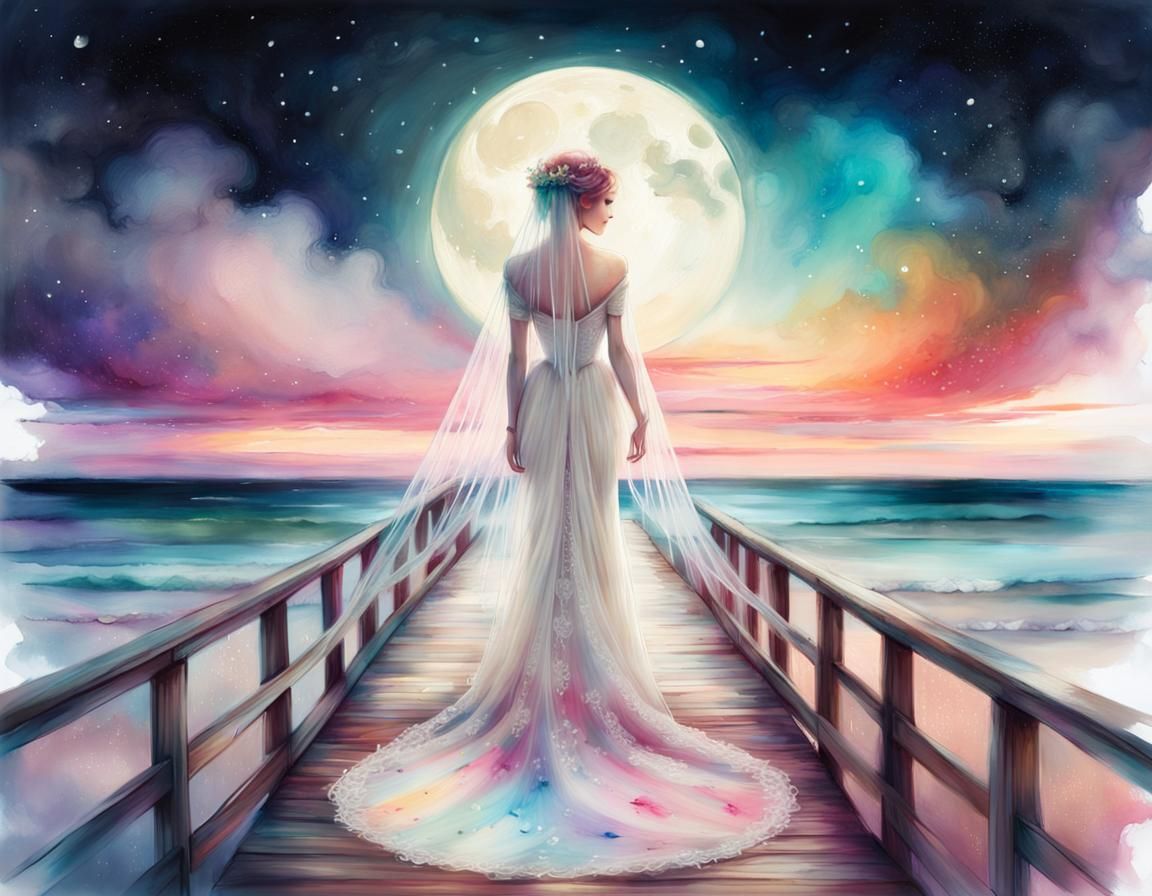 Lunar Boardwalk Bride in Alcohol Ink Watercolor