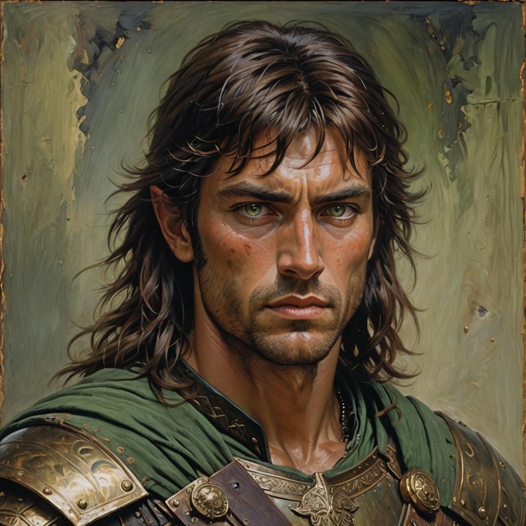 Stoic Warrior Portrait in Oil Painting Style