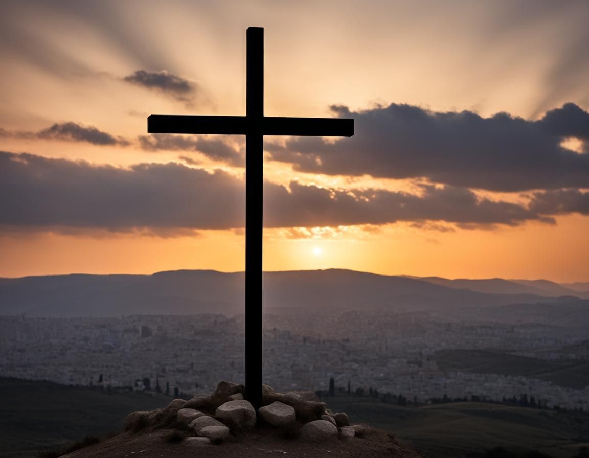 Calvary Cross Silhouette at Sunset: Professional Photography
