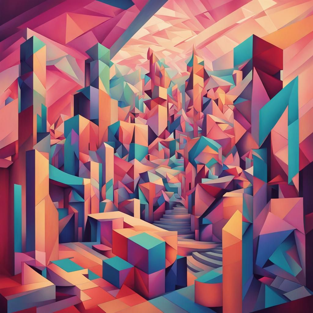 Vaporwave Fairytale in Cubist Art Deco Style